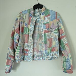 Vintage Patchwork Design Zip Up Spring Jacket